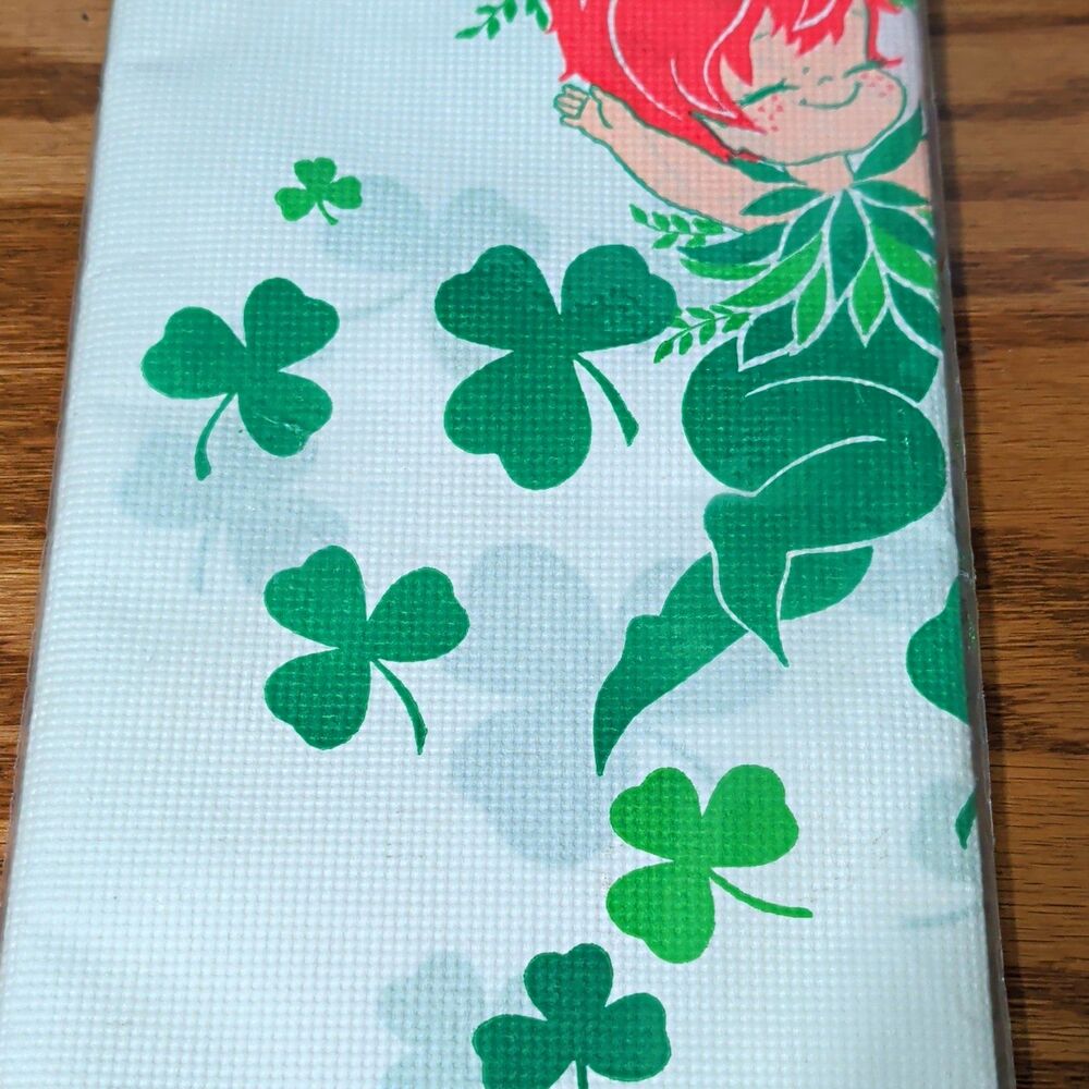 St. Patrick's Day Paper Tablecloth Leprechaun Girl & Shamrocks Design